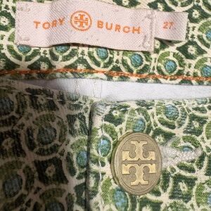 Tory Burch Green and White Patterned Pants